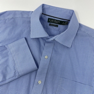 LAUREN RALPH LAUREN Dress‎ Shirt Long Sleeve Men's Blue White Check 18-34/35